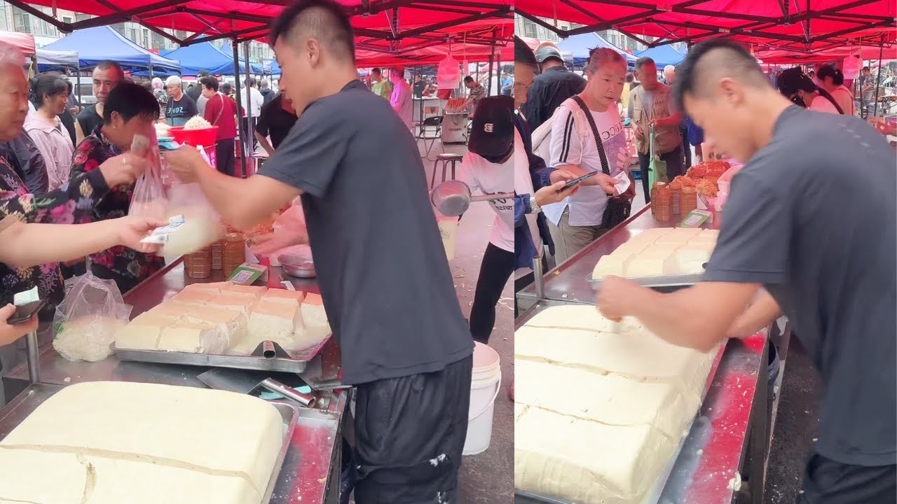 The stall sells tofu, freshly made and sold on August 12st.