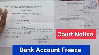 Bengaluru City Court Notice Bank Account Freeze,503 BNSS,451 &amp; 457 Crpc,Police Notice 94 BNSS