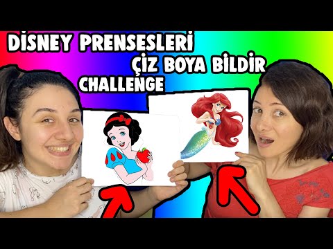 DİSNEY PRENSESLERİ ÇİZ BOYA BİLDİR CHALLENGE! BENZETEN KAZANIR DRAWING CHALLENGE Bidünya Oyuncak