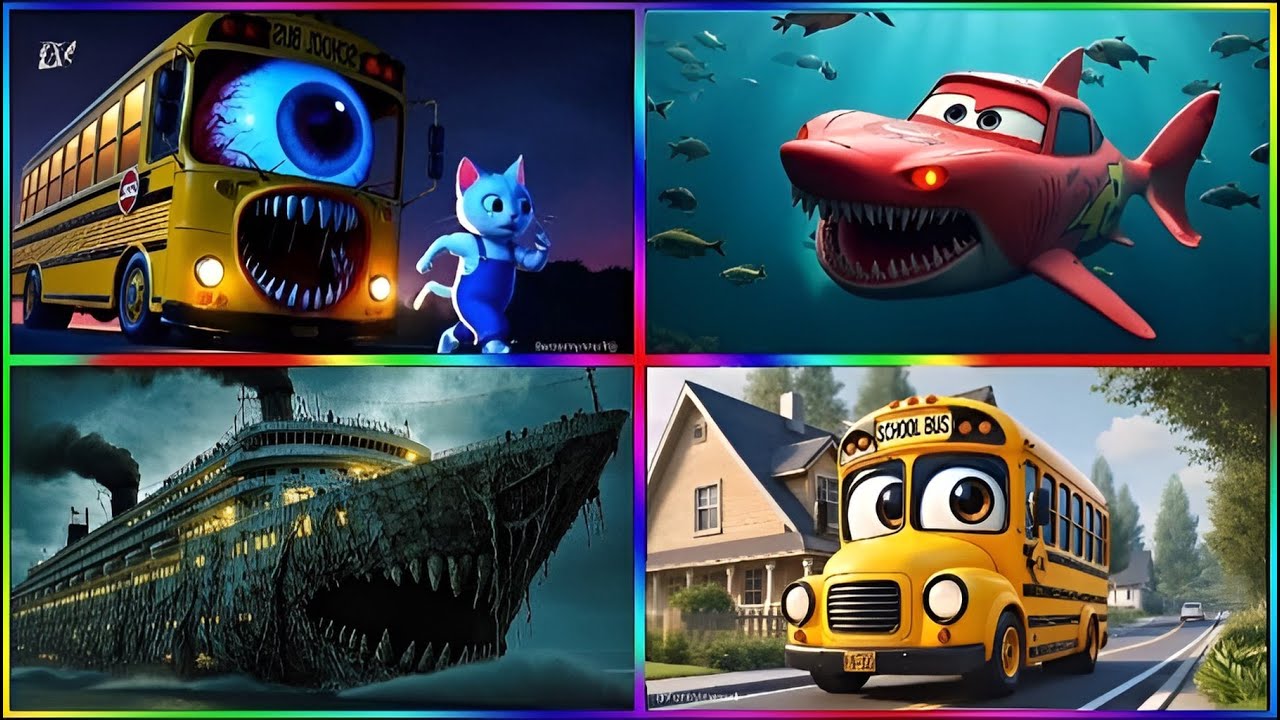 😱 School bus 🆚 MC Queen shark 🆚 infected sea 🆚 School bus 🎶 Tiles hop 🥶