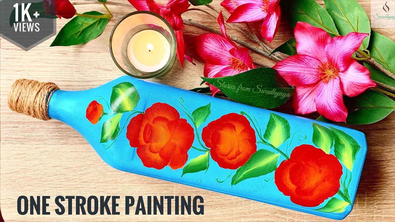 One stroke painting Flower Bottle Art Tutorial for beginners |DIY ...