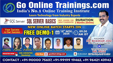 SQL Server Basics Demo Part1 - November 18th, 2024 | Bhaskar Jogi | Go Online Trainings