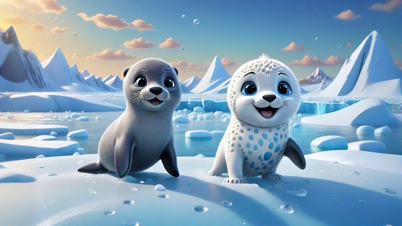 Three Baby Seals Slide on Ice | Animal Song for Kids | Nursery Rhymes and Baby Learning