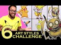 Drawing in 6 DIFFERENT STYLES..? | Art Styles SWAP CHALLENGE | Pikachu