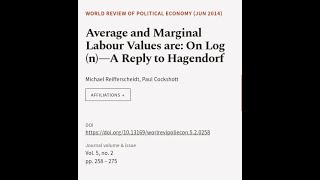 Average and Marginal Labour Values are: On Log (n)—A Reply to Hagendorf | RTCL.TV