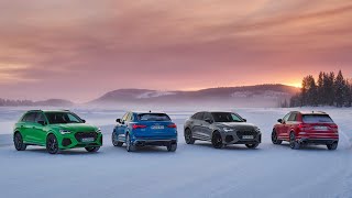 brand new AUDIs RS Q3 \& Q3 sportback playing in the snow