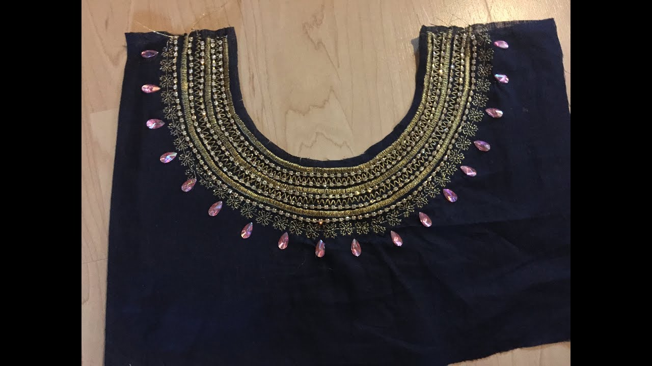 HOW TO SEW EMBROIDERY NECKLINE USING HOME SEWING MACHINE YouTube