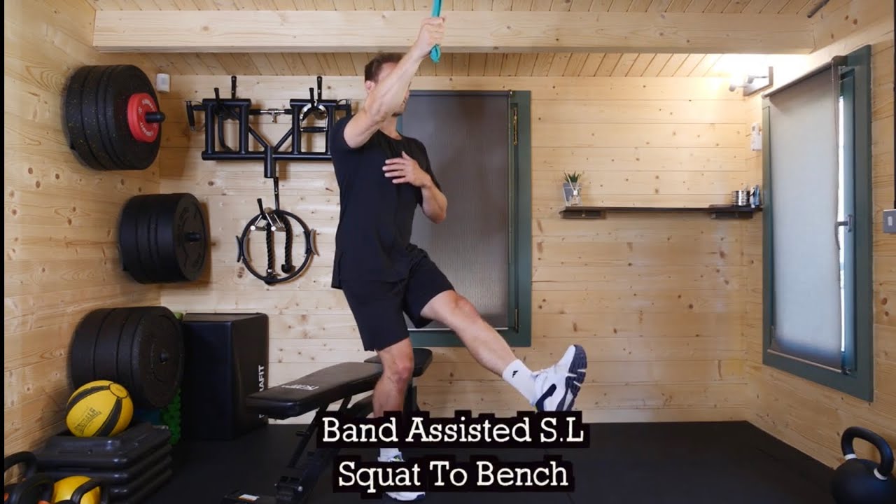 Band Assisted Single Leg Squat To Bench - YouTube