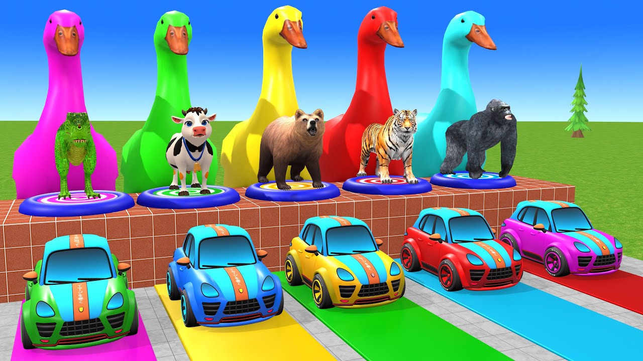 Long Slide Game With Cow Elephant Gorilla Hippopotamus Tiger 3d Animal Game Funny 3d Animals
