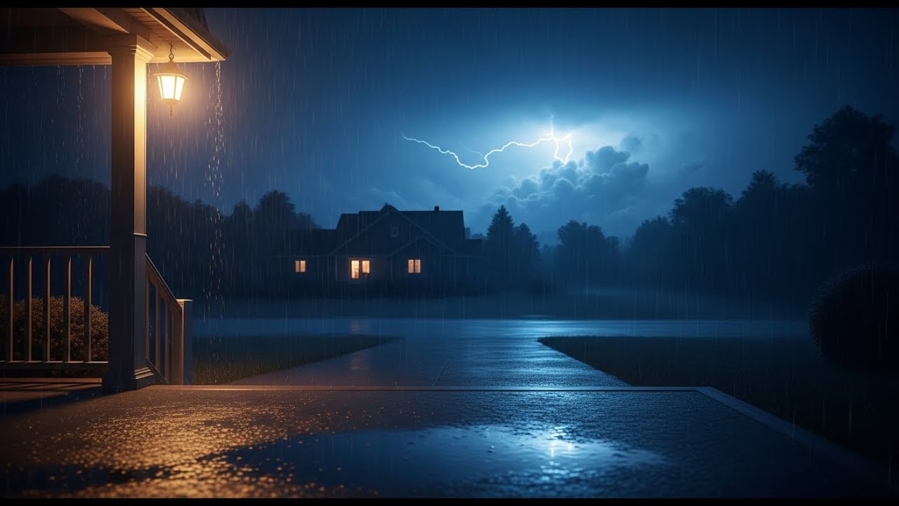 Rain on House Roof in Dark Lane | Soft Thunder Glow