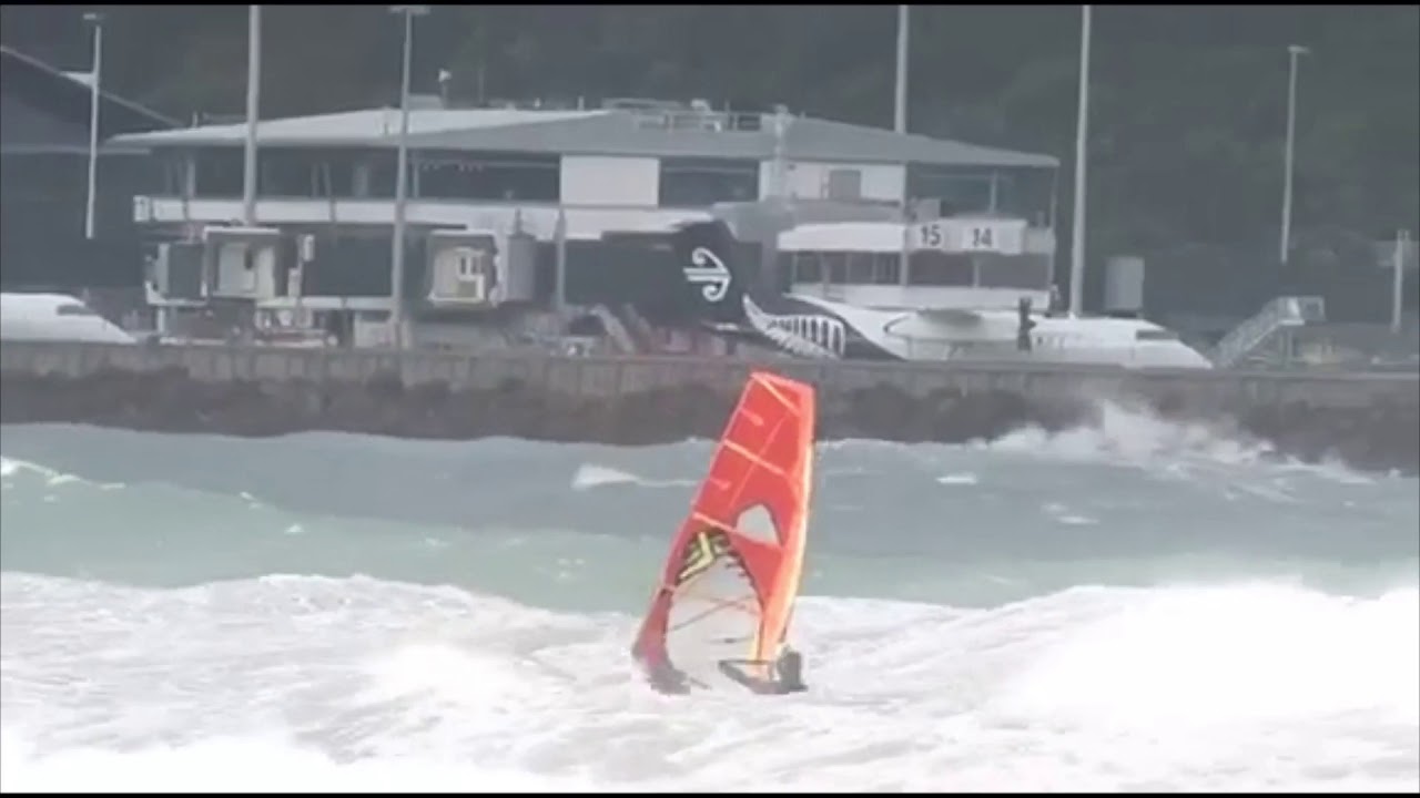 Windsurfing New Zealand Lyall Bay Wellington 30+ knots fantastic