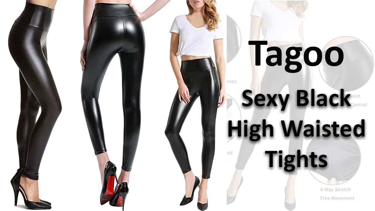 Tagoo Women's Stretchy Faux Leather Leggings Pants, Sexy Black High Waisted  Tights #Shorts 