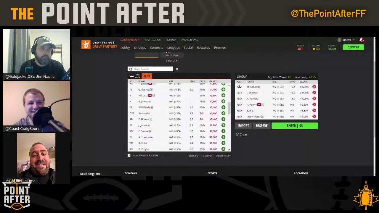 Episode 68 - Coach Craig, Jim Nastic & Bo McBigTime Week 7 NFL DFS Action