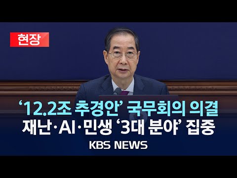 [현장] &amp;#39;12.2조 추경안&amp;#39; <strong>국무회의</strong> <strong>의결</strong>/재난·AI·민생 &amp;#39;3대 분야&amp;#39; 집중/다음 주 국회 제출/2025년 4월 18일(금)/KBS
