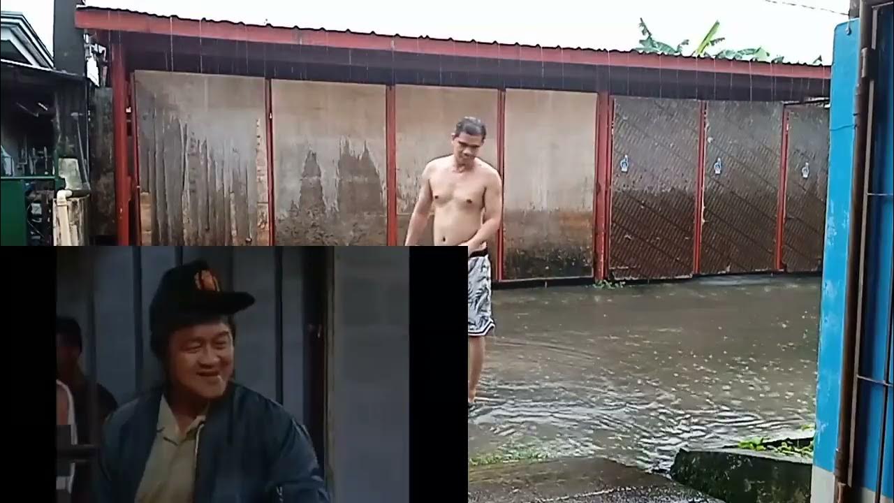 Taking a bath in the rain Cleaning the drainage while raining