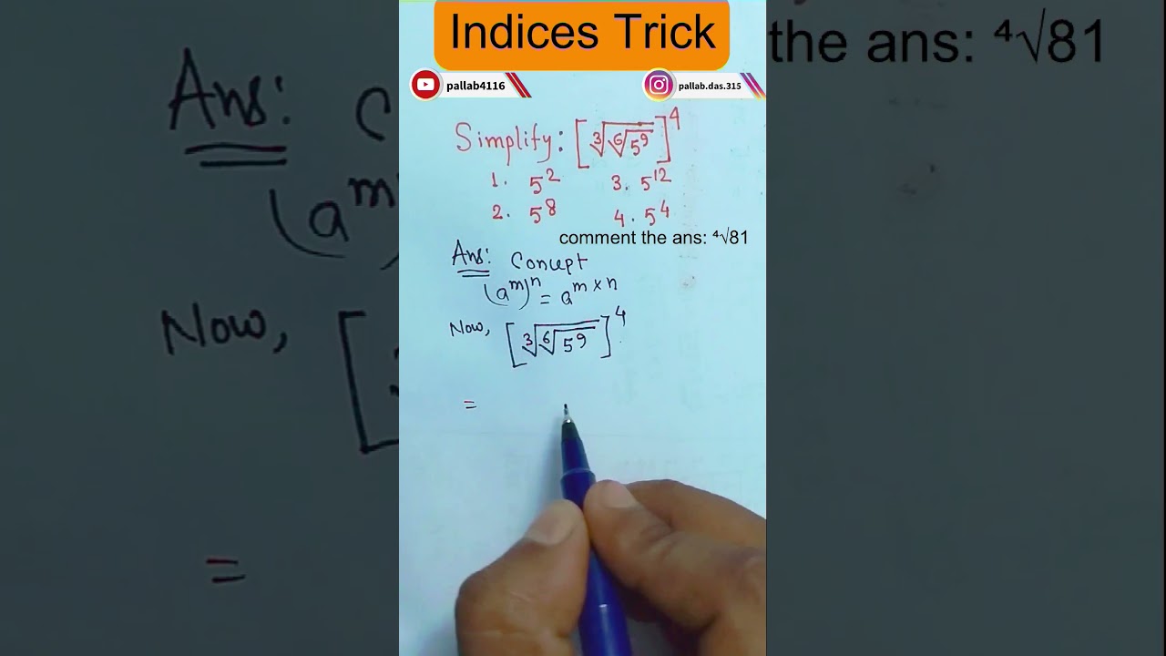 Simplify: [³√(⁶√(5⁹))]⁴ | Laws of Indices & Surds Explained. 