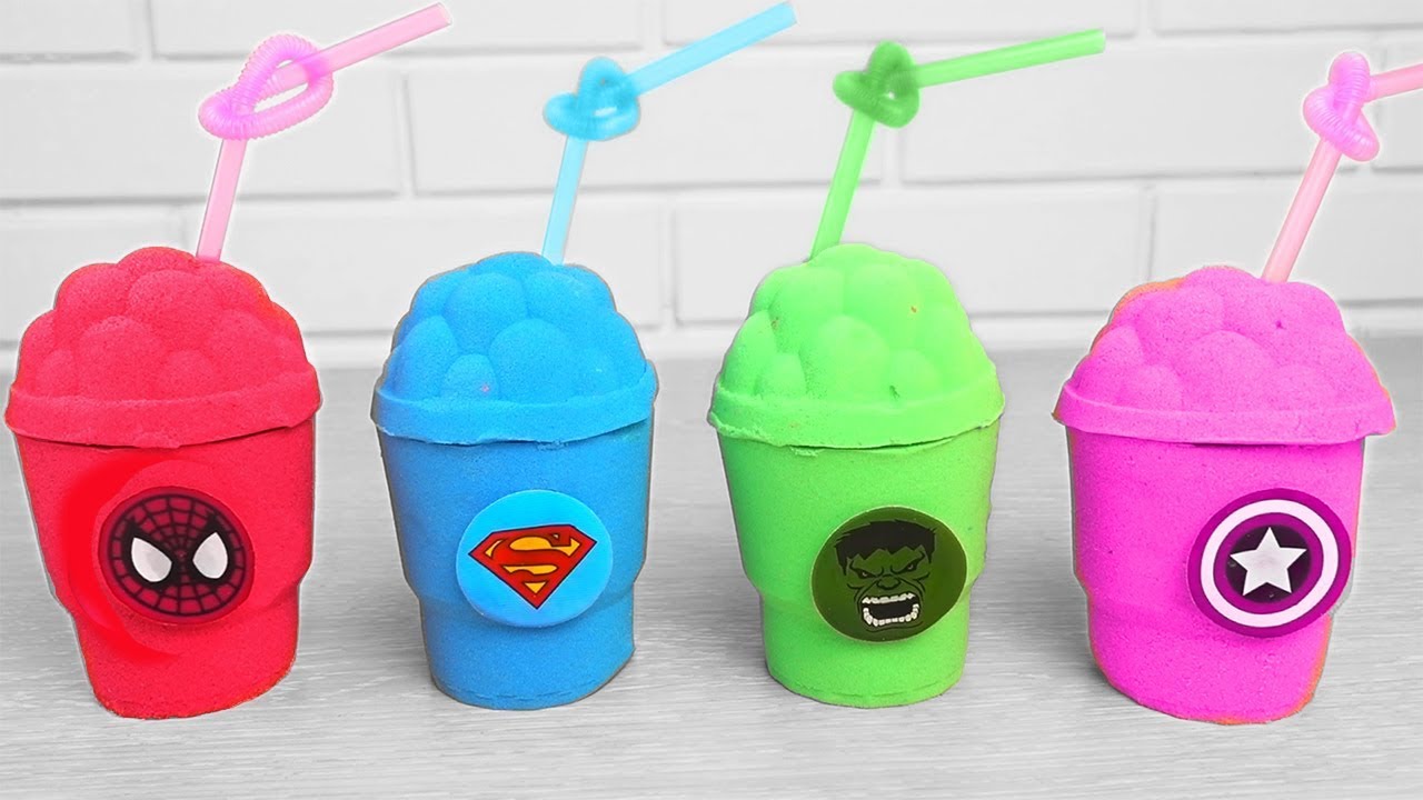 #Learncolors withKinetic Sand Coffee Boxs vs Superhero Sticker- Finger ...