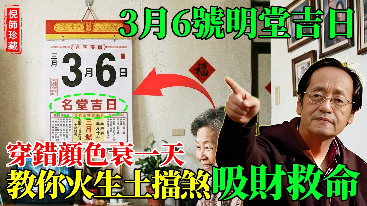 倪海廈：3月6號明堂吉日，穿錯顏色衰一整天，走錯方位神仙也難救！倪師教你「火生土」擋煞，正北方吸財救命法！#倪海廈 #黃道吉日 #擋煞化災 #財位 #招財秘訣 #居家風水 #己卯日 #穿搭開運