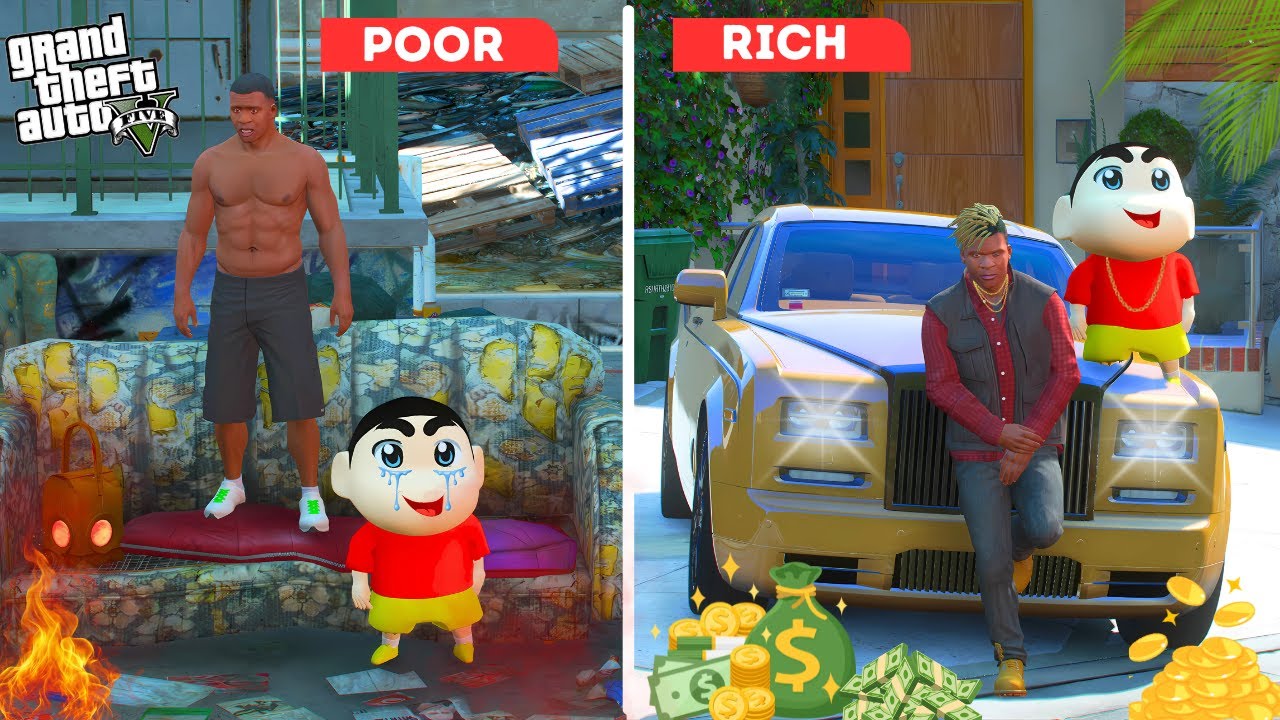 GTA 5:Franklin & Shinchan Poor Life To Rich Life In One Day In Gta5...! ( Gta5 mods )