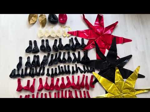 Фотозона из шариков черных и красных 130 шт. 4 шт Больших шаров 45 см 3 шт фольгированые Звезды 55 см, видео 1