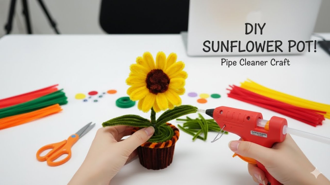 DIY Sunflower🌻 Pot with Pipe cleaners How to make sunflower