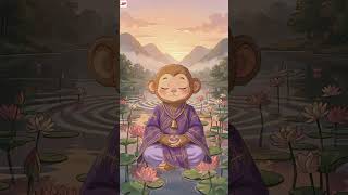Orun’s Quiet Awakening | Mountain Lotus Lake 🌄 #monkey #mindfulness #animation screenshot 5