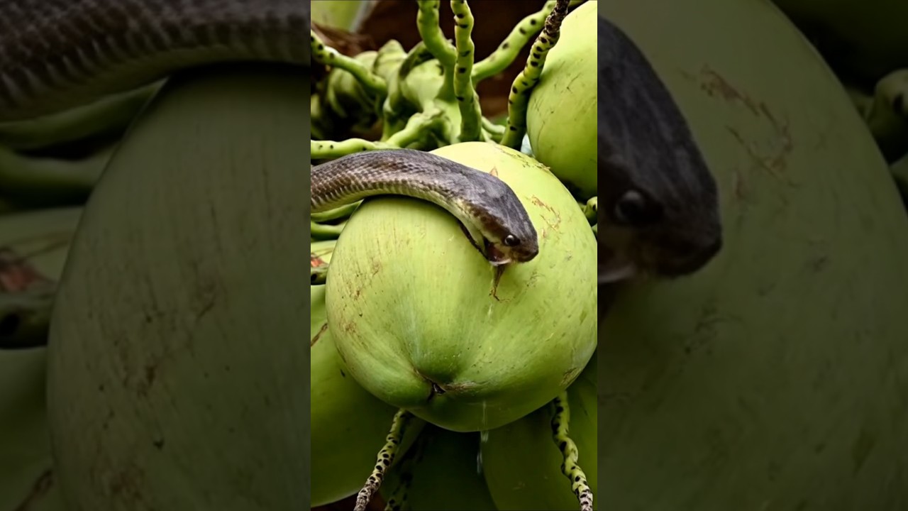 😮 The cobra snake is trying to drink tender coconut water 