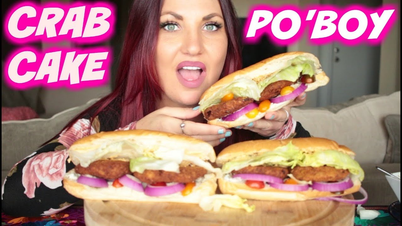 CAJUN CRAB CAKE PO'BOYS MUKBANG VEGAN