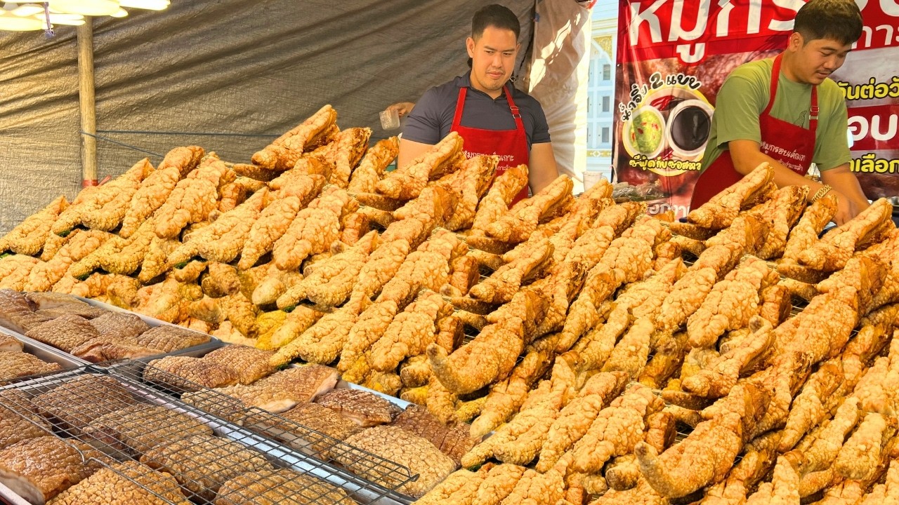 Lots of Customers! Deep Fried Crispy Pork Belly and Pig Tail Sold Out in Few Hours |Thai Street Food