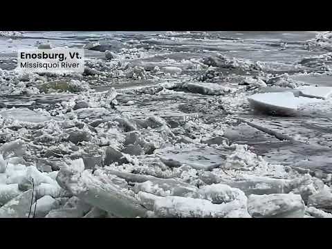 Ice jams cause flooding on the Missisquoi River in Enosburg, Vermont