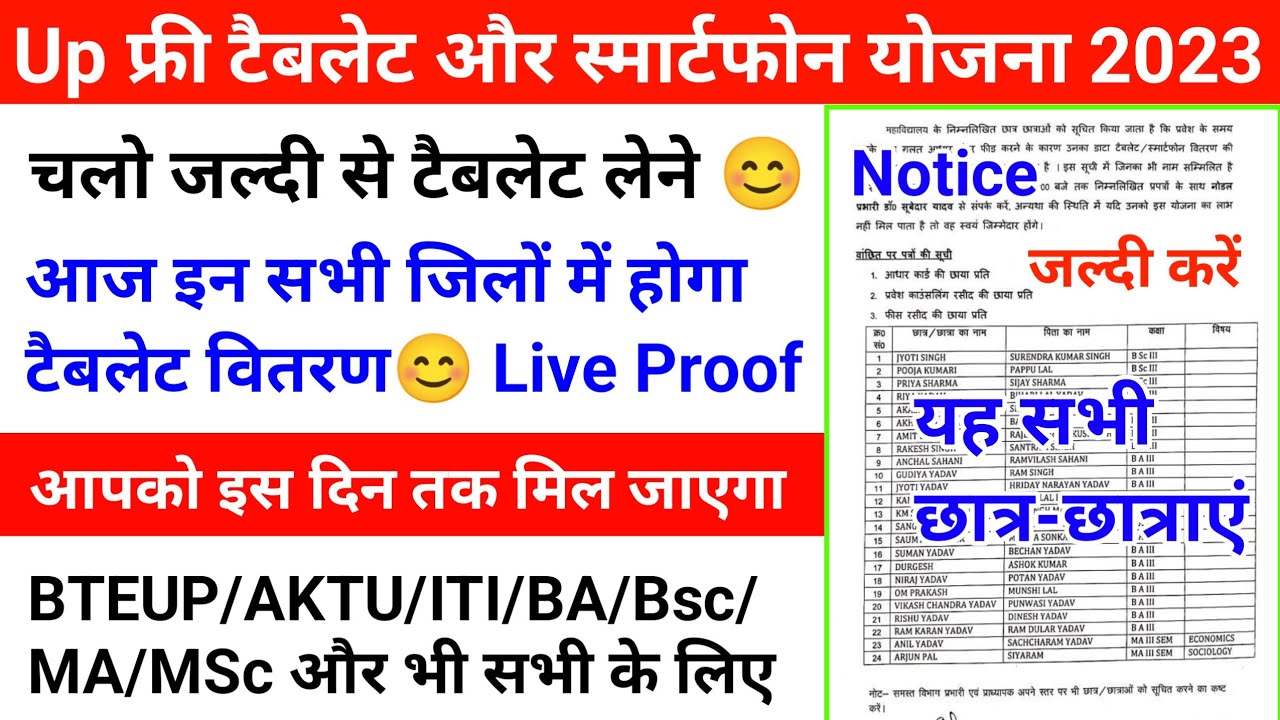 Up Free Tablets & Smartphones distribution Yojana 2023 😊 फ्री टैबलेट