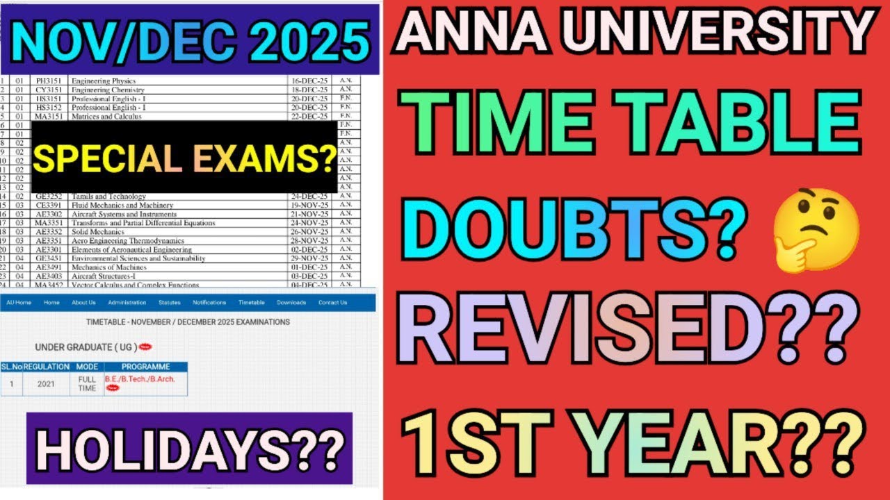 Anna University Semester Time Table Holidays! - YouTube