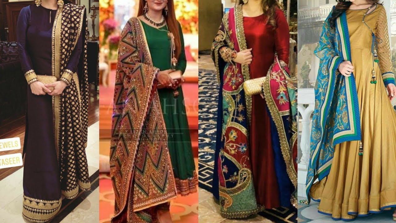 #Beautiful plain suit with heavy dupatta collection | Latest contrast  dupatta  plain suit designs |