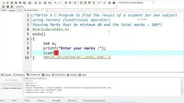 18. Write a C program to find result of a student in One Sub using Ternary Operator | Practical Ex 2