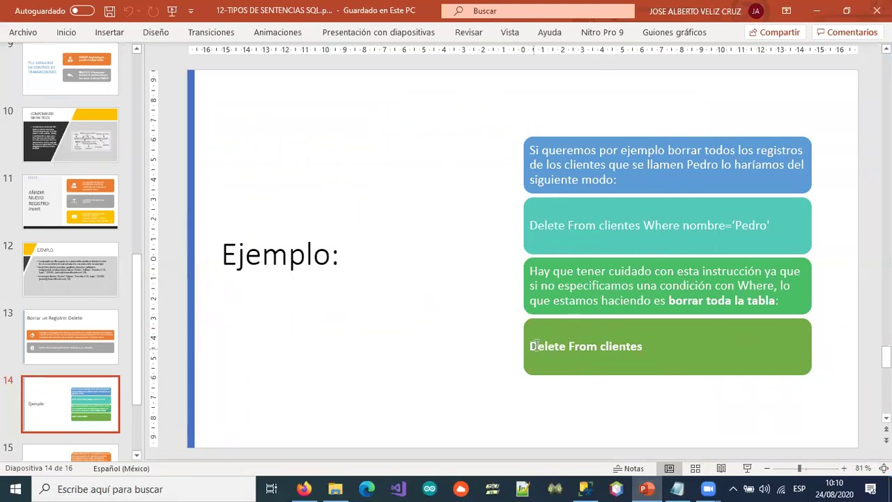 19- SENTENCIAS EN SQL SERVER INSERT, UPDATE, DETELE, SELECT PARTE 2 ...