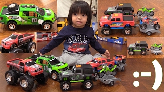 Children's Toy Trucks! Monster Truck Wheelie Playtime! Jeep, Pickup Truck and Motorcycles!