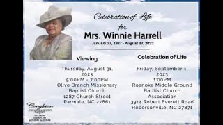 Homegoing celebration for Mrs. Winnie Staton Harrell