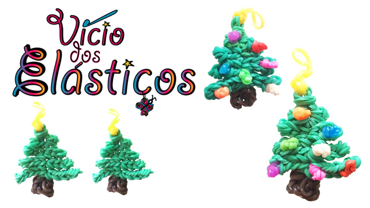 Como fazer Arvore Natal Pequena de elasticos (sem Tear) - Rainbow Loom Natal