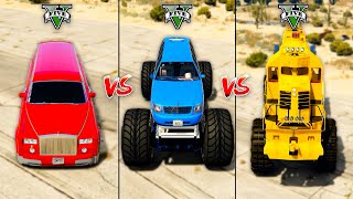 Long Car vs Long Monster Truck vs Long Truck - GTA V Cars Mod Which is better?