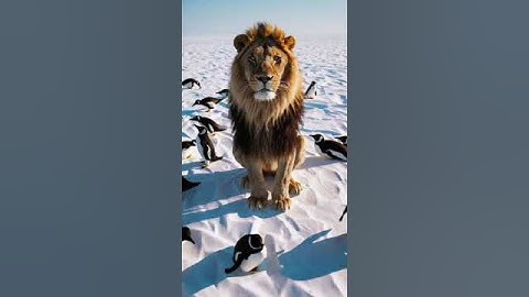 Confused Lion Surrounded by Penguins in the Arctic | Shot with High-End Cinema Camera #AI #Sora