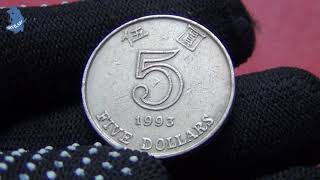 5  FIVE DOLLARS  /5 долларов    1993год Вид чекана Регулярный выпуск.  Гонконг   #375