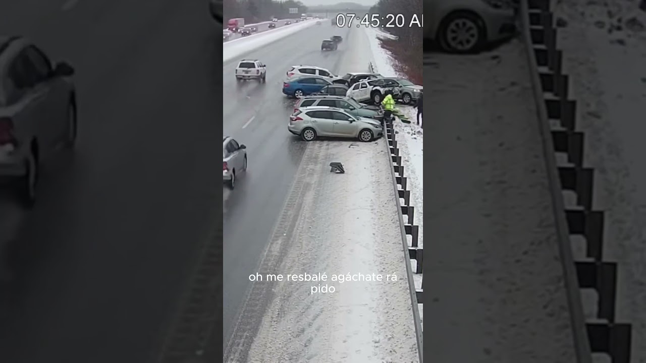 Terrifying Icy Highway Pile-Up Captured by High-Angle Traffic Camera