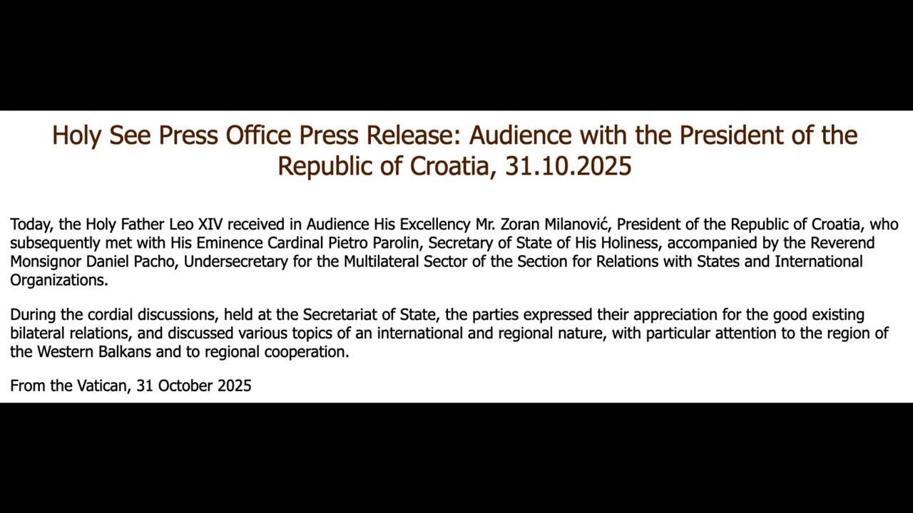 Press Release: Audience with the President of the Republic of Croatia (10/31/25)