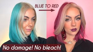 Going from BLUE to RED hair WITHOUT bleach NO DAMAGE using Sophie Hannah Hair