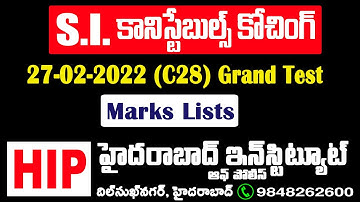 HIP-27.02.2022 (C28) Grand Test Marks Lists || Hyderabad Institute of Police || Dilsukhnagar, Hyd.