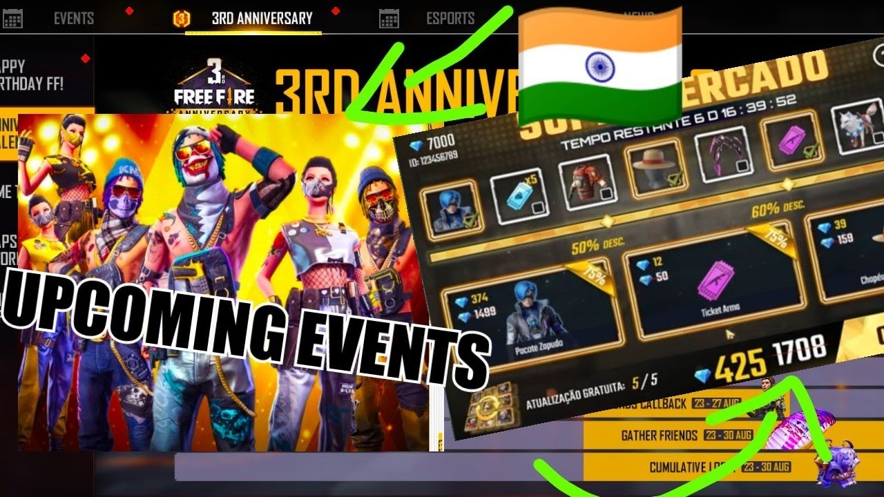 INDEPENDENCE DAY NEW EVENT GARENA FREE FIRE LIVE UPCOMING INCUBATOR  NEW UPDATE 3RD ANNIVERSARY