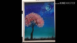 Blooming cherry blossom tree | Oil Painting on canvas | Draw  Along