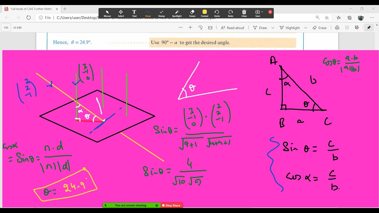 || How to Find the Angle between a Line and a Plane?|| A Level Further ...