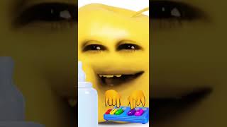 Baby golden apple apple plays toy piano and drink milk from baby bottle