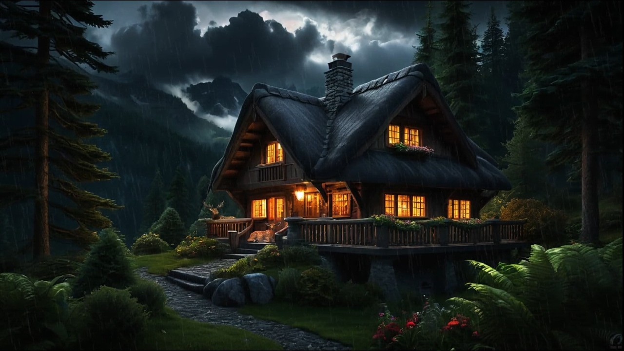 Cozy Mountain Retreat: Rain & Piano for Deep Relaxation & Focus